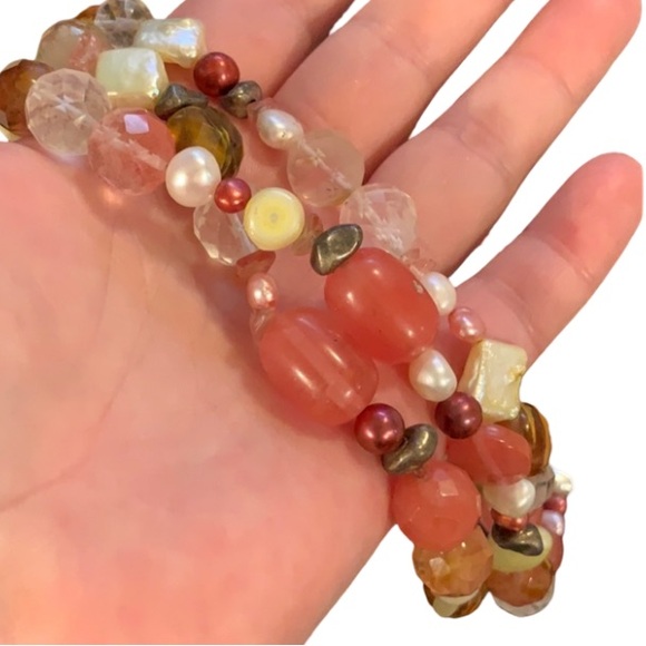 Designer Avi Soffer Pink Fruit Salad Crystal Pearl Beaded Multi Strand  Necklace - Picture 5 of 6